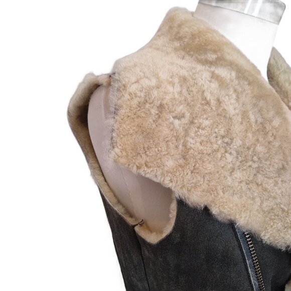 Luxurious West 14th Women's Nolita Drape Authentic Shearling Vest in Gray S to M - Picture 5 of 9